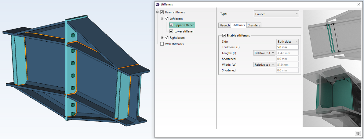 Apex haunch model with haunch stiffeners enabled